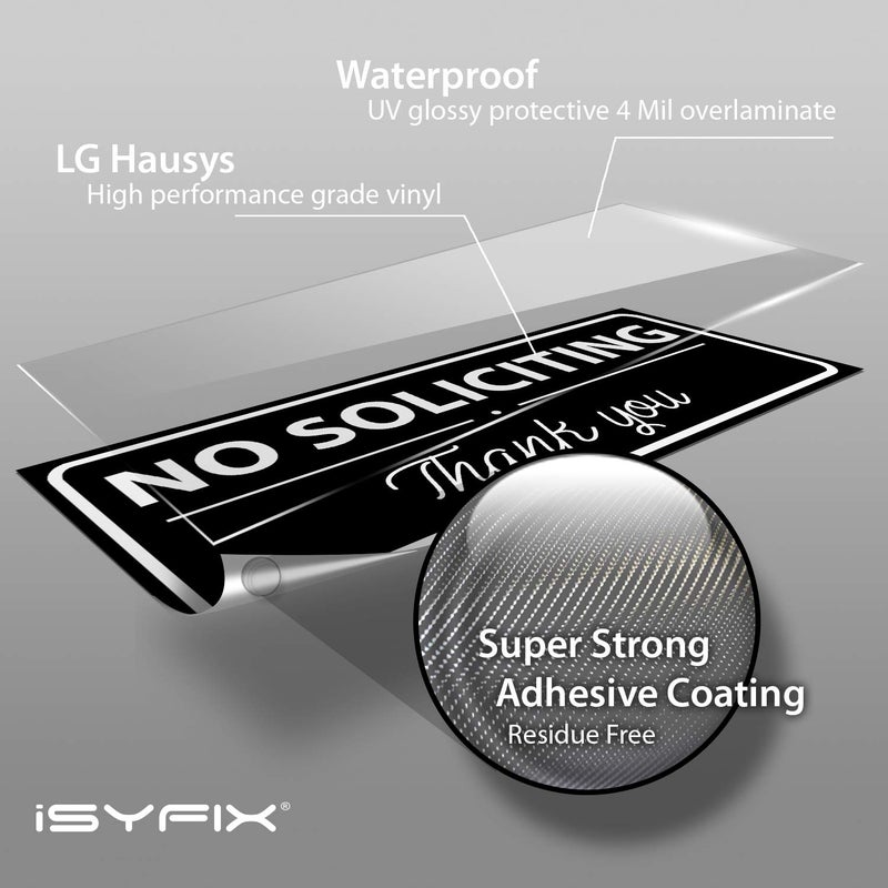 iSYFIX No Soliciting Signs Stickers for House, Home & Business - 4 Pack 7x3 inch - Premium Self-Adhesive Vinyl, Laminated for Ultimate UV, Weather, Scratch, Water and Fade Resistance, Indoor & Outdoor - Image 3